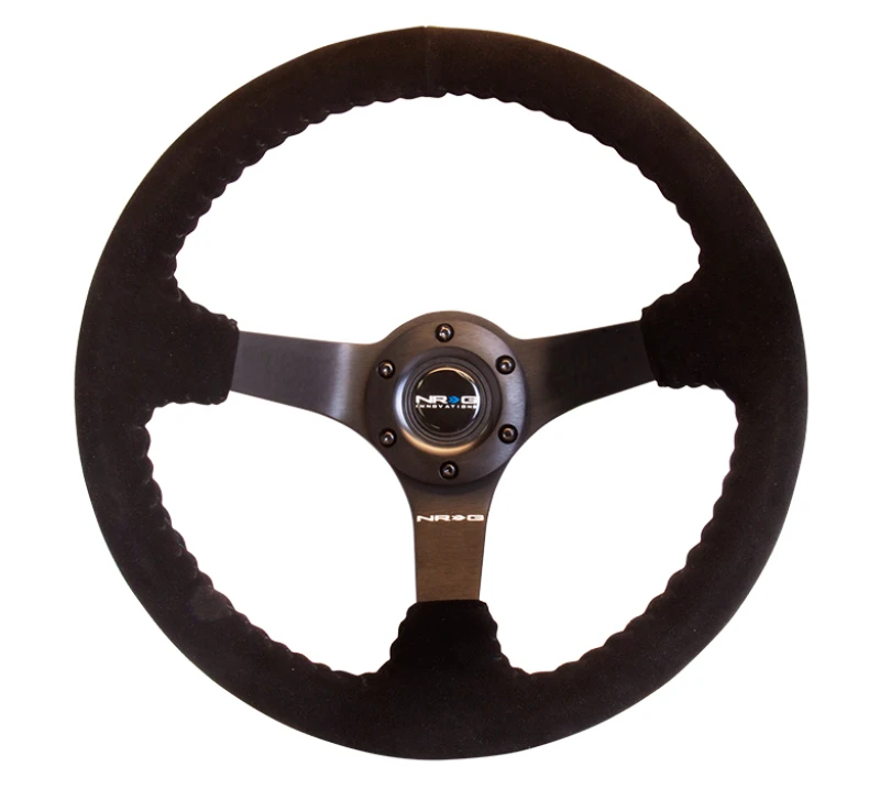 NRG Reinforced Steering Wheel (350mm / 3in. Deep) Black Suede with Black BBall Stitch (Odi Bakchis Edition)