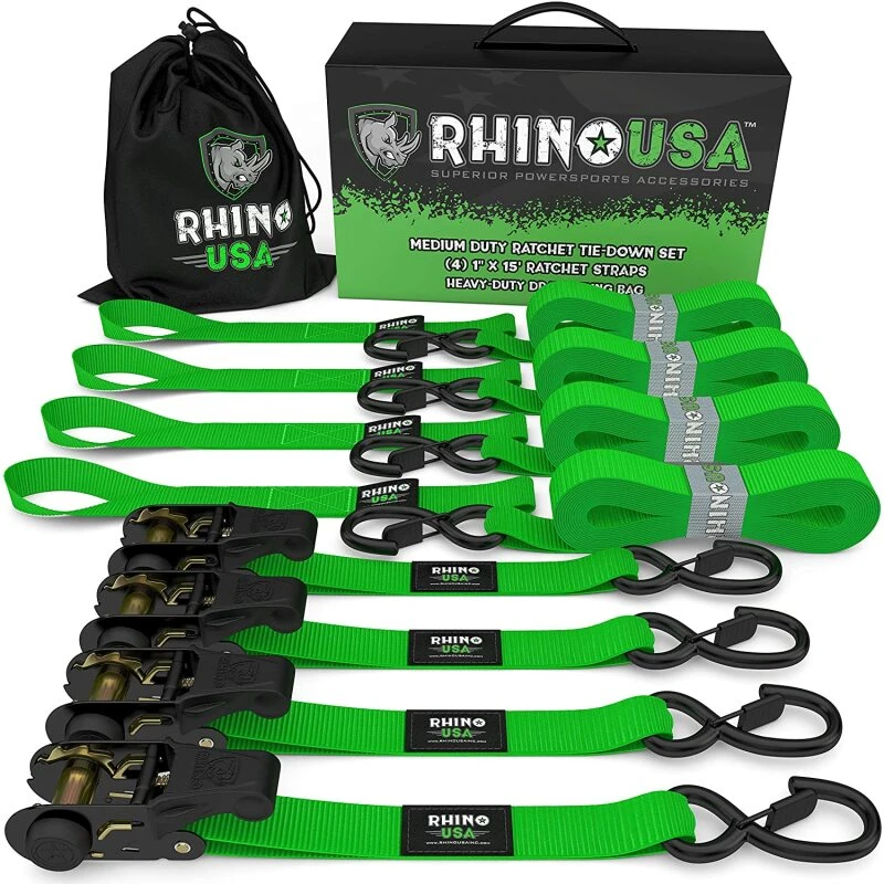 Rhino USA Medium Duty Ratchet Strap Tie-Down 4-Pack (Grün)