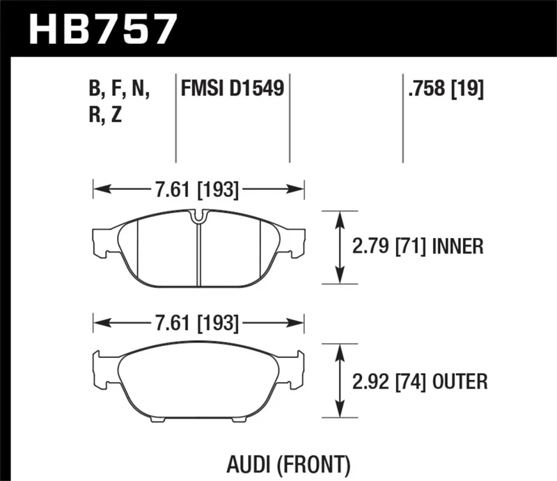 Hawk Audi 2013 A5 Quattro / 12-16 A6 Quattro/A7 Quattro/A8 Quattro HPS 5.0 Vordere Bremsbeläge