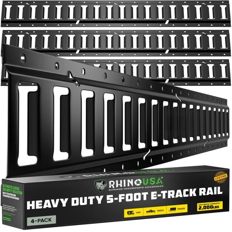 5Ft E-Track Tie-Down Rails, Black (4 Pack)
