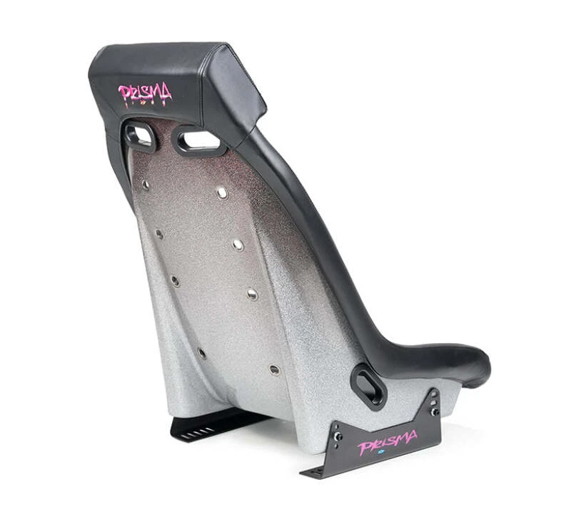 NRG GT Retro Bucket Seat - Black PVC Leather Black Stitching Multicolor Fiberglass Back w/ Glitter
