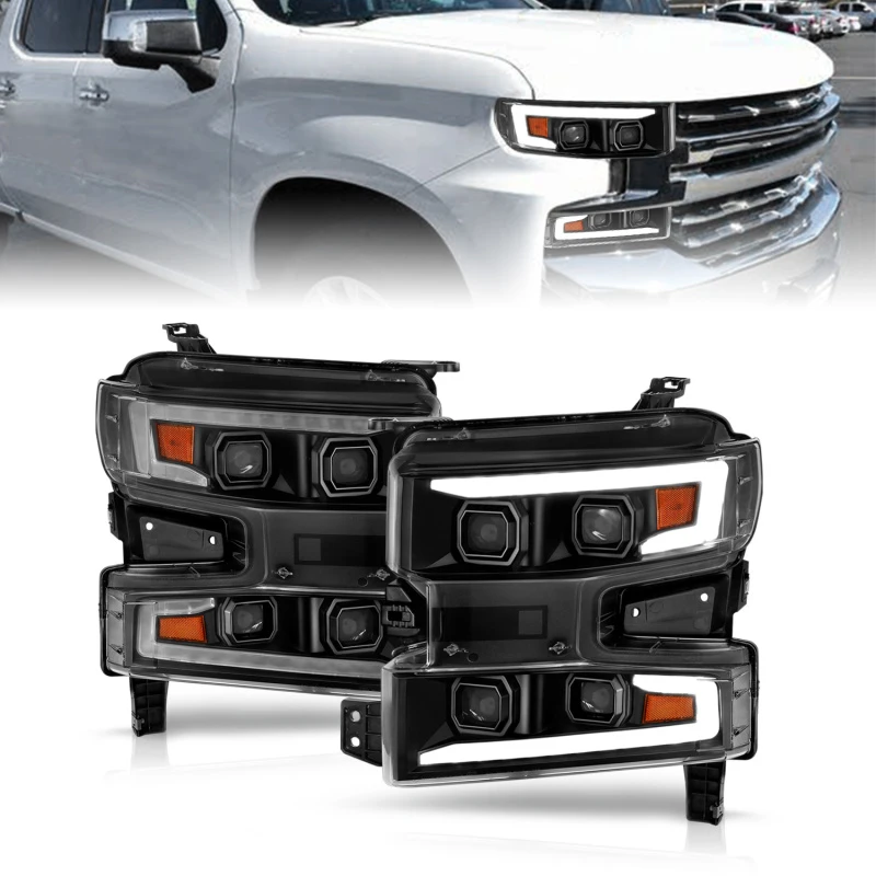 ANZO 19-22 Chevrolet Silverado 1500 LED-Projektor-Scheinwerfer mit Lichtleiste, Schwarz, mit Innenlicht - Beifahrerseite
