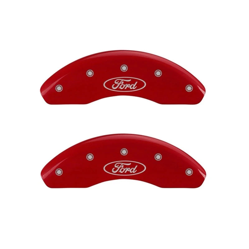 MGP Vordere Set 2 Bremssattel-Abdeckungen Graviert Vorderes Oval-Logo/Ford Rotfinish Silber