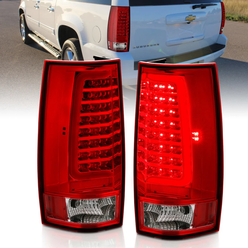 ANZO 2007-2014 Chevy Tahoe LED Rückleuchte Plank Style Chrom mit roter/Klarer Linse