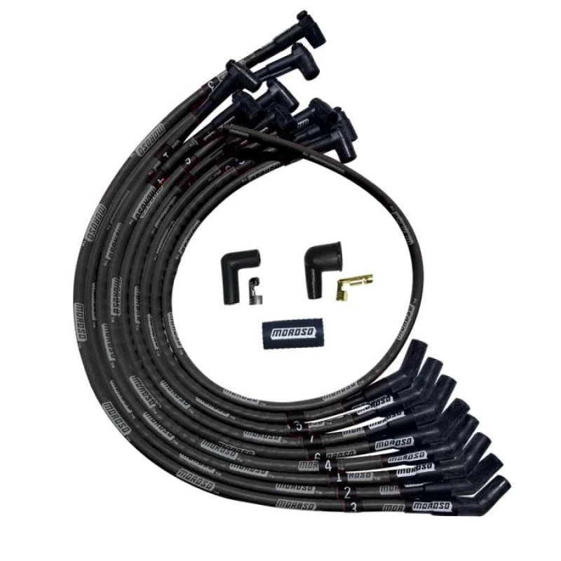 Moroso SBC Over Valve Cover 135 Deg Plug HEI Sleeved Ultra Spark Plug Wire Set – Schwarz