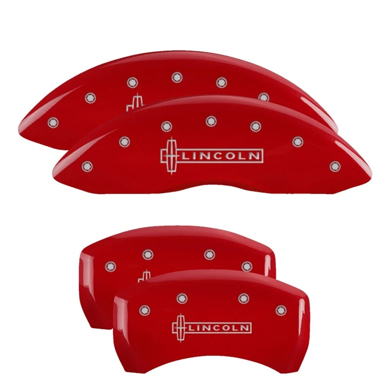 MGP 4 Bremse Caliper Abdeckungen Graviert Vorne & Hinten Lincoln Rot Finish Silber