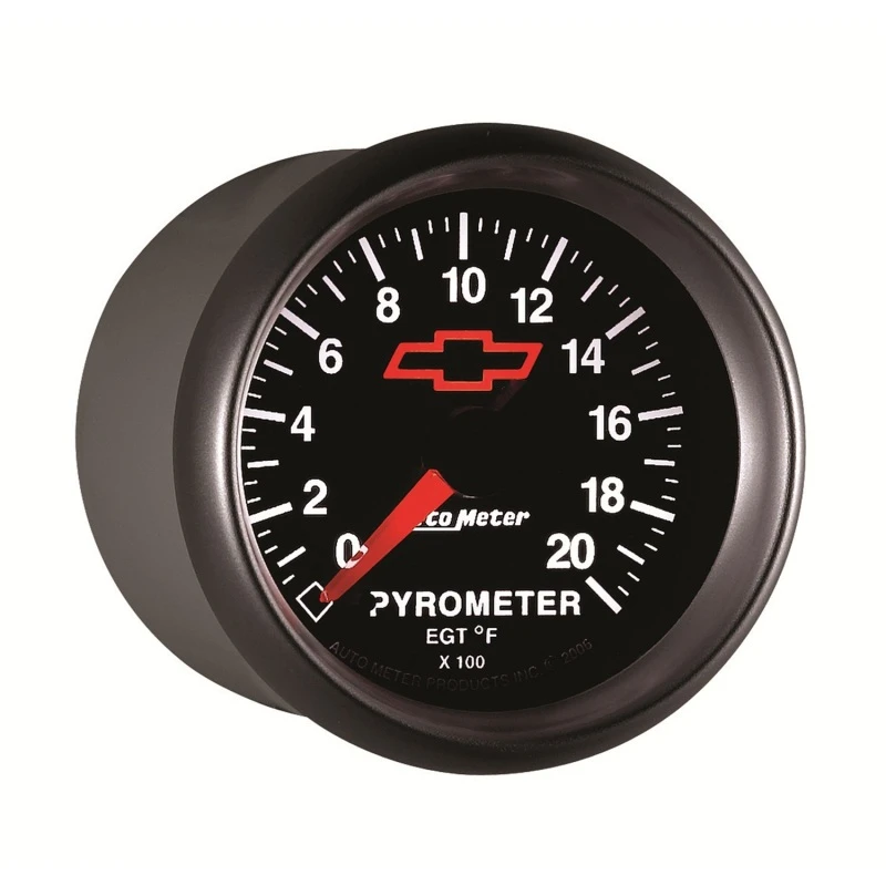 AutoMeter Pyrometer (Egt) 2-1/16 Zoll, 2000 Grad F Schrittmotor Chevy Red Bowtie Schwarz