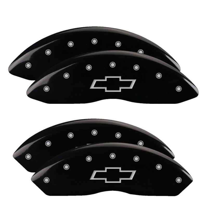 MGP 4 Bremse Caliper Abdeckungen Graviert V & H Bowtie Schwarz Finish Silber Char 2014 Chevrolet Express 2500