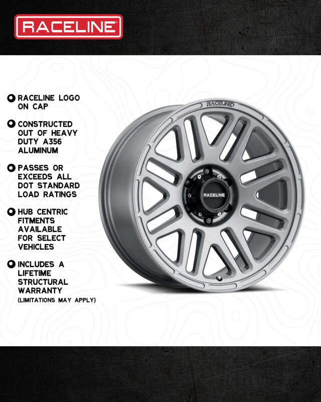Raceline 944GS Outlander 16x8in / 8x170 BP / 0mm Offset / 125.2mm Bore - Greystone Wheel