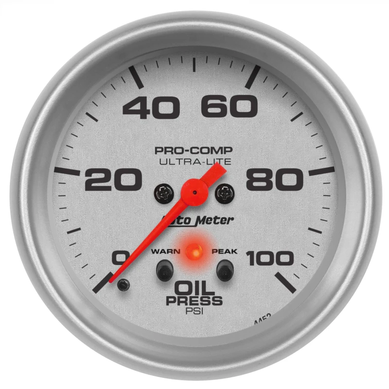 Autometer Ultra-Lite 66.7mm Oil Press 2 5/8in 100PSI Digital Stepper Motor w/ Peak & Warning Light