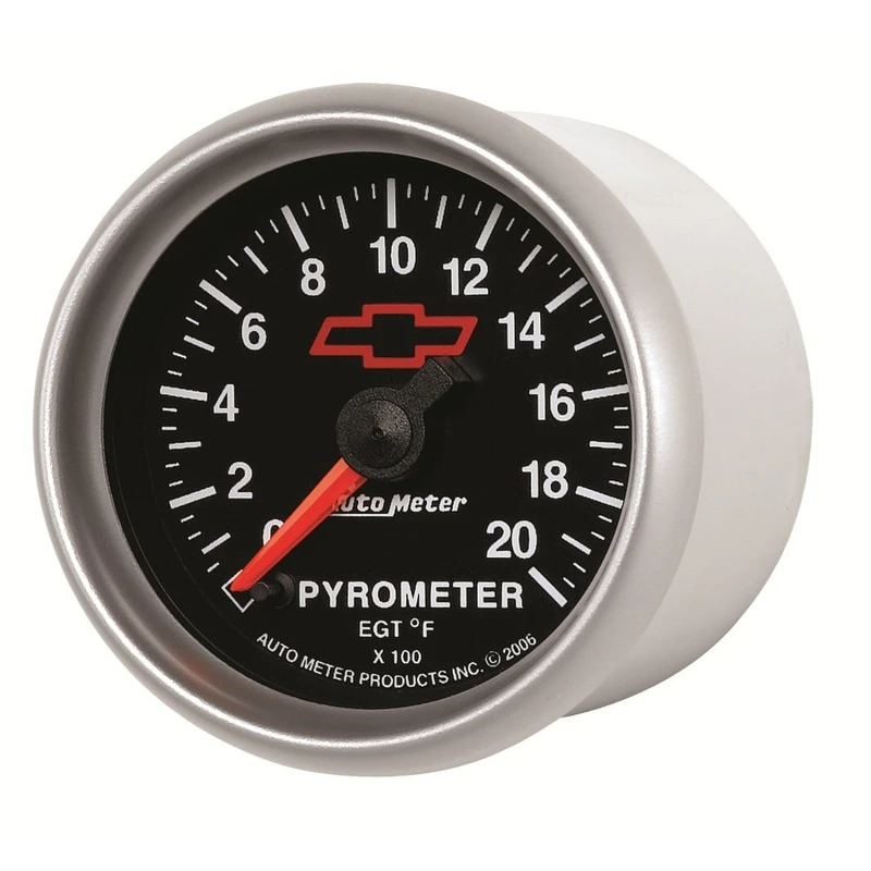 AutoMeter Pyrometer (Egt) 2-1/16 Zoll, 2000 Grad F Schrittmotor Chevy Red Bowtie Schwarz