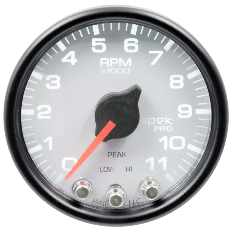 Autometer Spek-Pro Tachometer 2 1/16 Zoll 11K U/min mit Schaltpunktbeleuchtung & Peak-Speicherung Weiß/Schwarz