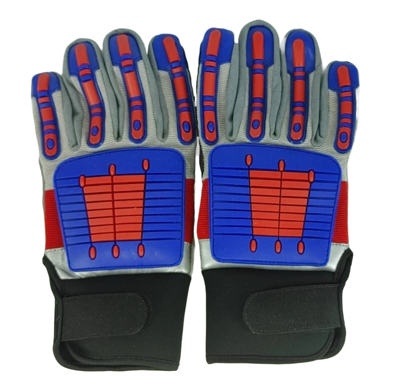 Granatelli Large Off Road Style Work Gloves - Red/Blue/Gray/Black