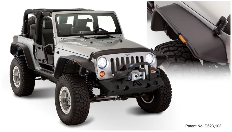 Bushwacker 07-18 Jeep Wrangler Flachstil-Kotflügel 4-teilig, passend für 2-türige Sport Utility - Schwarz