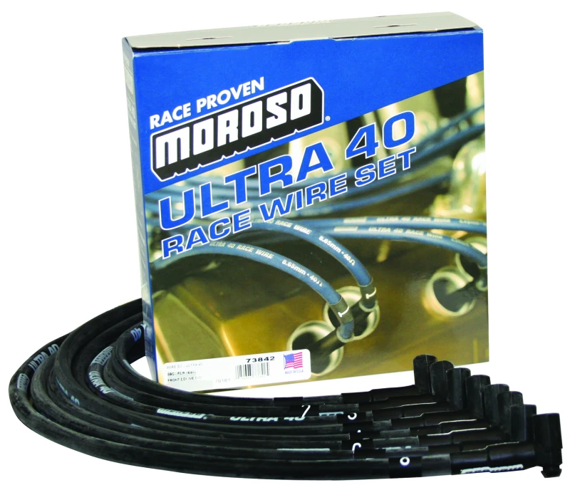 Moroso Chevrolet Small Block (w/Jesel) Ignition Wire Set - Ultra 40 - Sleeved - 90 Degree - Black