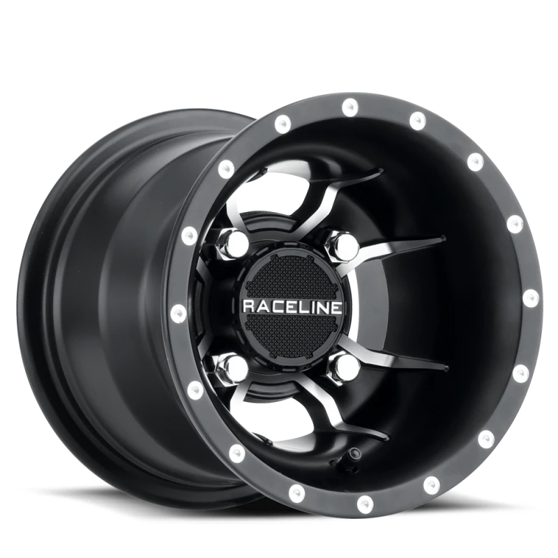 Raceline A77 Mamba 14x7in / 4x156 BP / 5mm Offset / 132.5mm Bore - Black & Machined Wheel