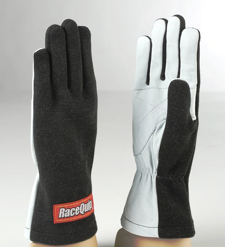 RaceQuip Schwarze Grund-Rennhandschuh - Groß