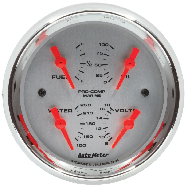 Autometer Marine Chrome 3-3/8in Gauge - 100PSI