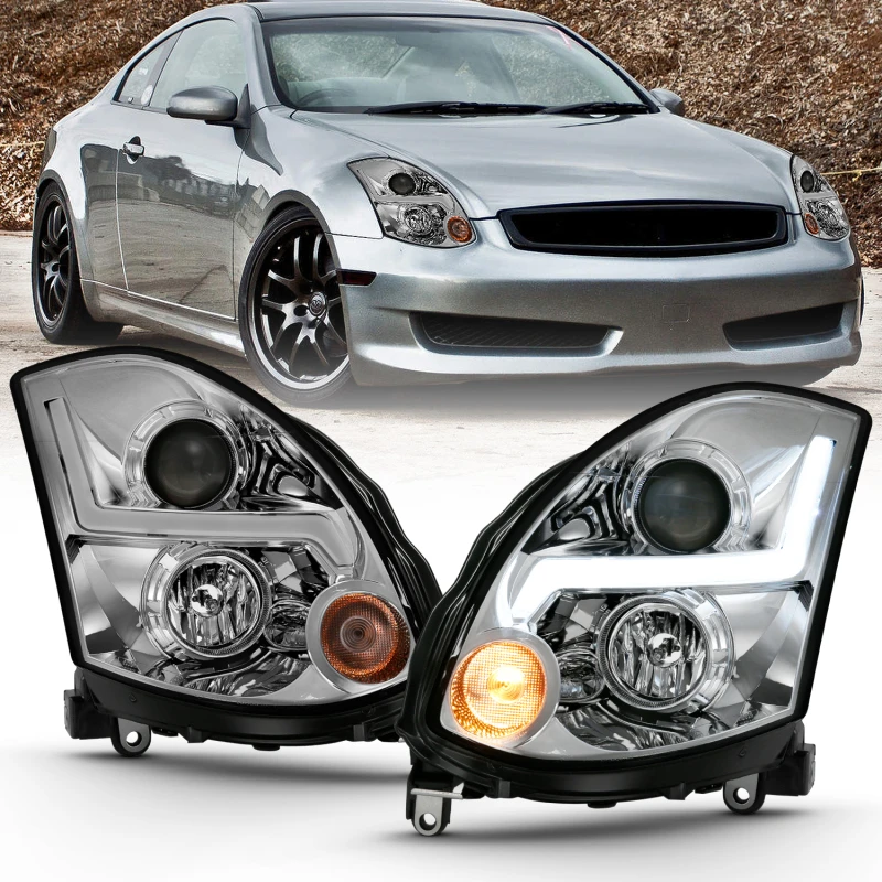 ANZO 2003-2007 Infiniti G35 Projektor-Scheinwerfer Plank Style Schwarz (HID-kompatibel, kein HID-Kit)