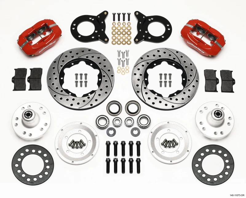 Wilwood Forged Dynalite Vordere Bremse 11,00 Zoll Bohrung Rot 1970-1973 Mustang Disc & Drum Spindel