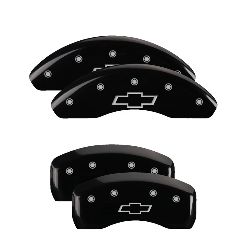 MGP 4 Bremssattel-Abdeckungen Graviert Vorne & Hinten Bowtie Schwarz Finish Silber Char 2019 Chevrolet Bolt EV