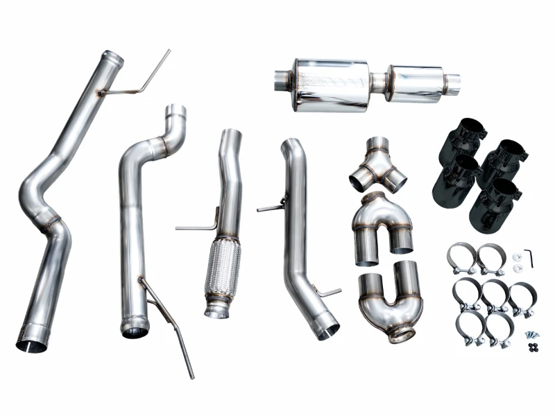 AWE Tuning 2021+ GMC Tahoe/Yukon 5.3L 0FG Split Rear Exit Catback Exhaust - Quad Diamond Blk Tips