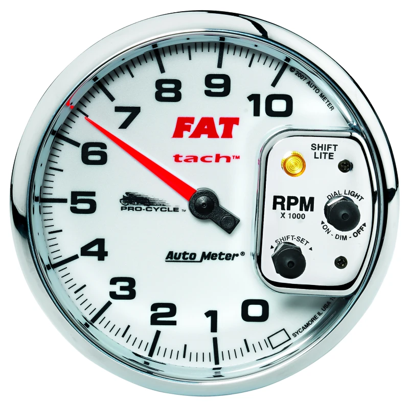 Autometer Pro-Cycle Gauge Tach 5in 10K Rpm Shift- Lite 2&4 Cylinder White Fat Tach