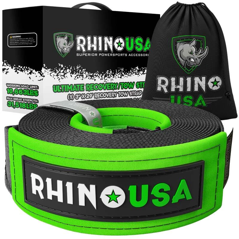 Rhino USA Recovery Tow Strap 3Inx30Ft (Schwarz)