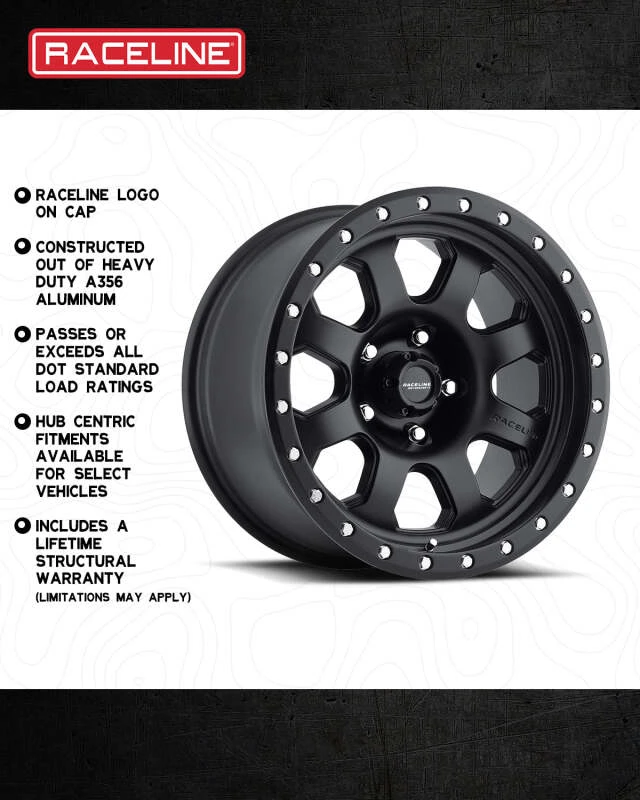Raceline 929B Avenger 17x9in / 8x165.1 BP / -12mm Offset / 130.81mm Bore - Satin Black Wheel