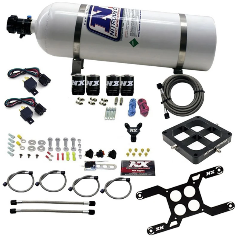 Nitrous Express Trockenes Vierstufiges Billet-Crossbar-Plattensystem 100-2000 PS (4500 Flansch) mit 15lb-Flasche