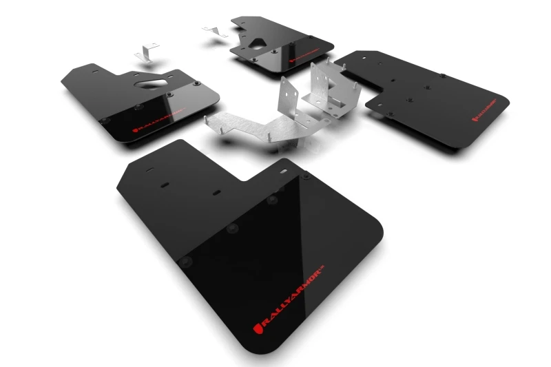 Rally Armor 21-24 Ford Bronco (Kunststoff-Stoßfänger + RR - Kein Raptor/Sport) Schwarze Schmutzfänger mit rotem Logo