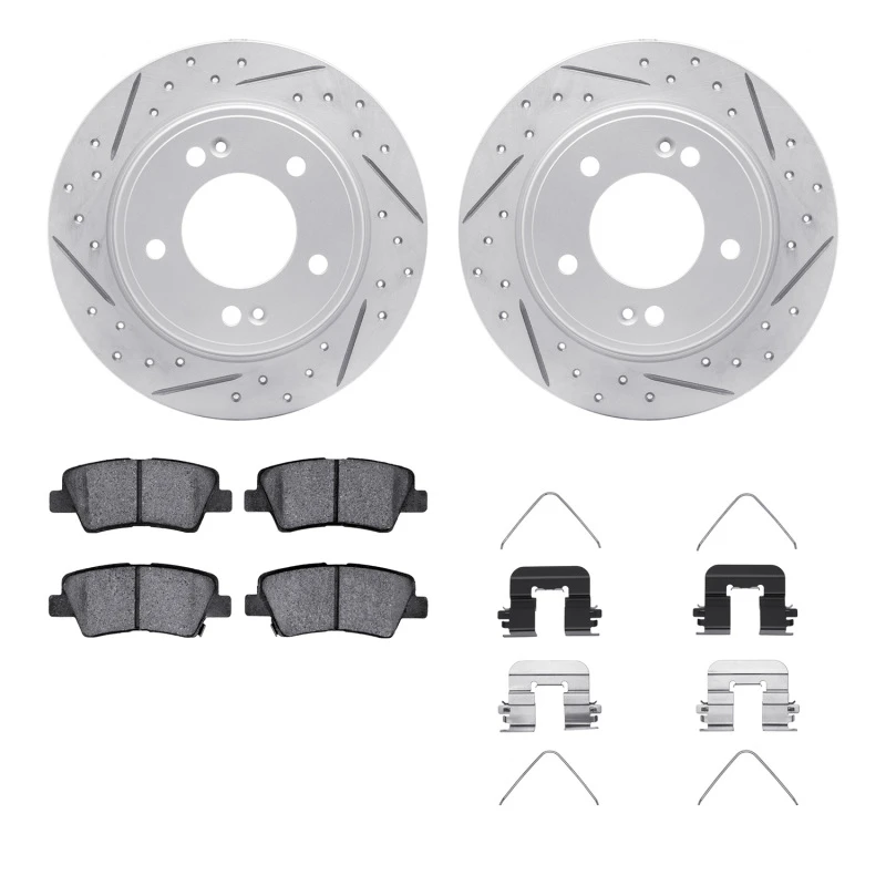 R1 12-24 Hyundai Elantra GT Rear Drill/Slot Carbon Coated Rotor Set w/Optimum Pads