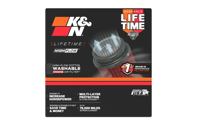 K&N washable, reusable High-Flow Air Filter.
