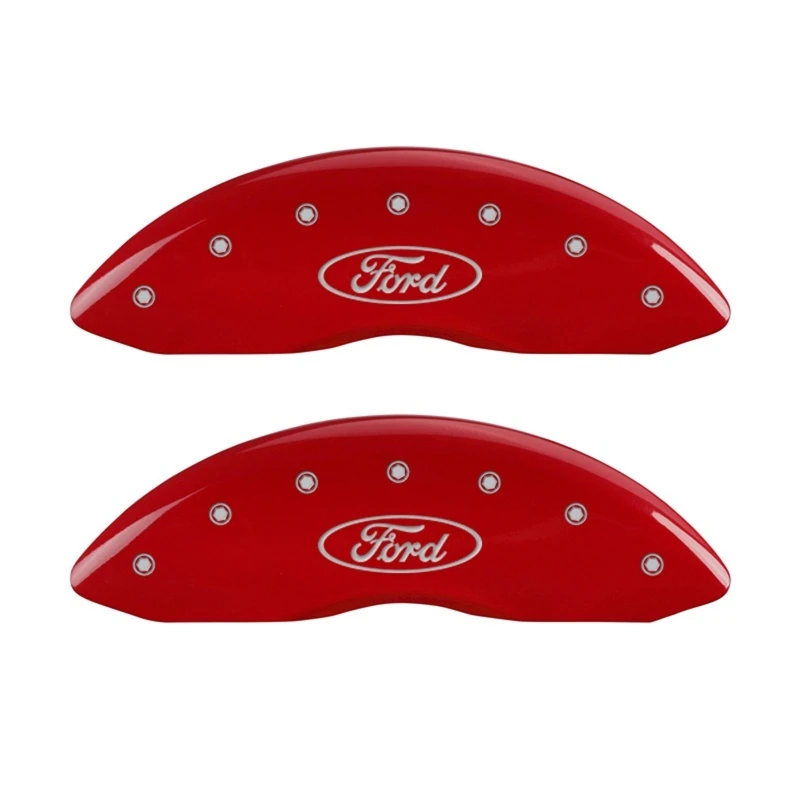 MGP Vorderseite 2 Bremssattel-Abdeckungen Graviert Vorderseite Oval-Logo/Ford Rot finish silber ch