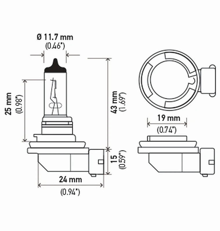 Hella H11 12V 55W PGJ19-2 T4 +50 Leistungs-Halogenlampe - Paar