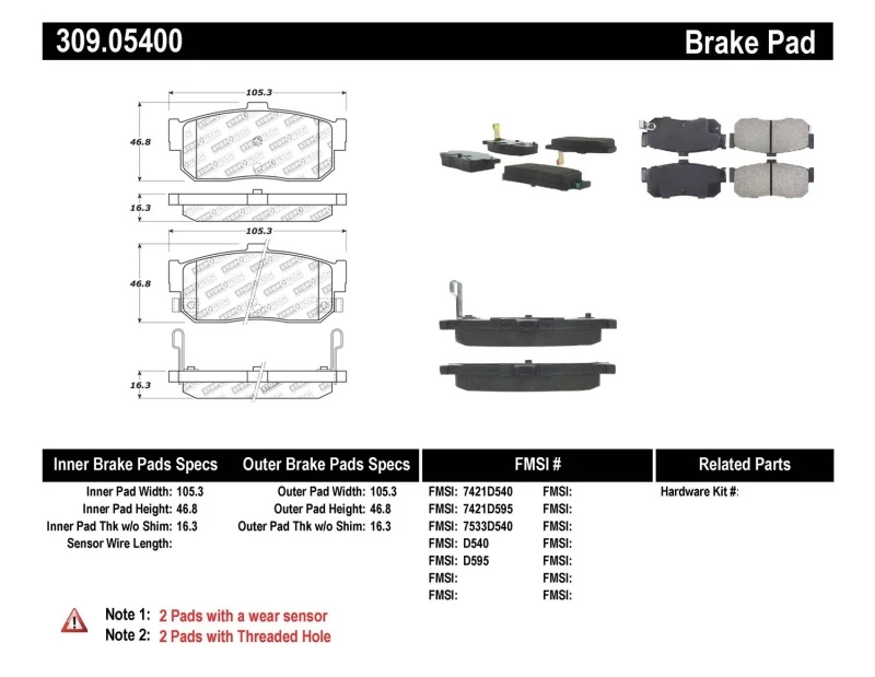 stoptech_309.05400-6794f3b283334 StopTech Performance 91-11/00 Infiniti G20/95-10/00 I30/I35 / 9/90-10/00 Maxima Rear Brake Pads