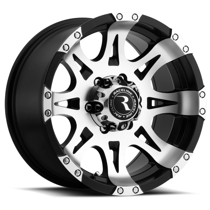 Raceline 982 Raptor 17x9in / 5x127 BP / 0mm Offset / 78.1mm Bore - Black & Machined Wheel