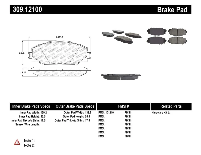 stoptech_309.12100-6794e97d6f841 StopTech Performance 10 Lexus HS 250h / 09 Pontiac Vibe 1.8L / 08-09 Scion xB/xD Front Brake Pads