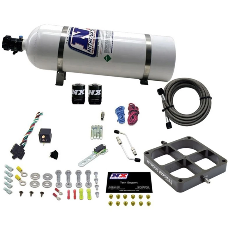 Nitrous Express Single Entry Crossbar 8500 Basis Throttle Body Nitrous Kit mit 15lb Flasche