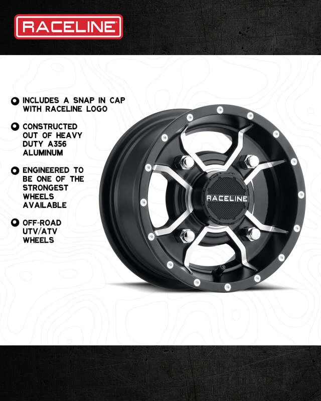 Raceline A77 Mamba 14x7in / 4x156 BP / 5mm Offset / 132.5mm Bore - Black & Machined Wheel