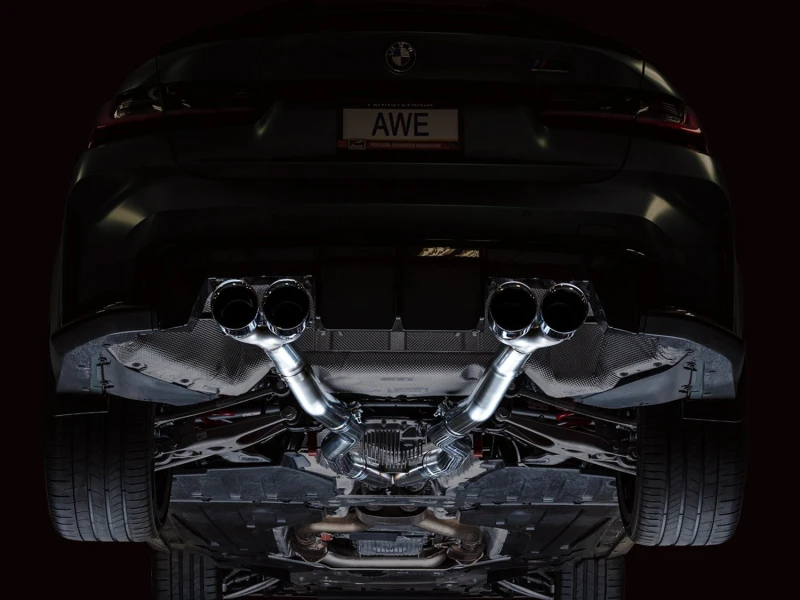 AWE Track Edition Kat-Endschalldämpfer für BMW G8X M3/M4 - Chromsilberne Endrohre
