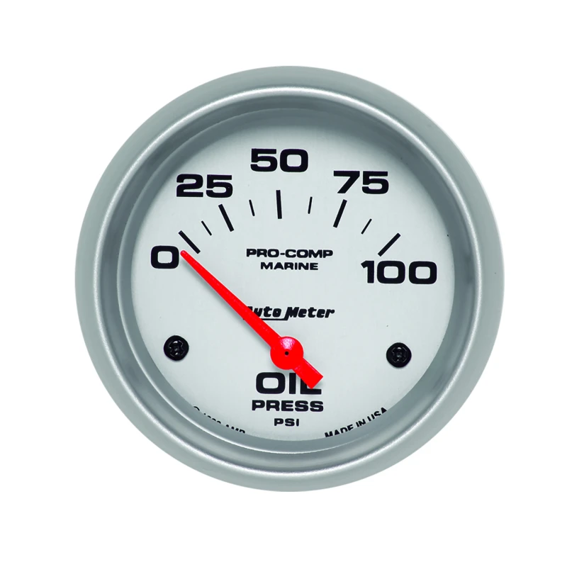 Autometer Marine Silver Ultra-Lite 2-5/8in 100PSI Electric Oil Pressure Gauge
