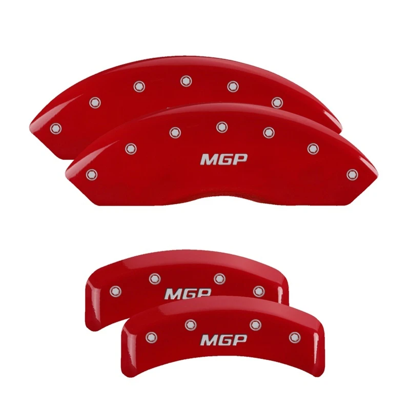 MGP 4 Bremse Caliper-Abdeckungen Graviert Vorne & Hinten MGP Rot finish Silber ch