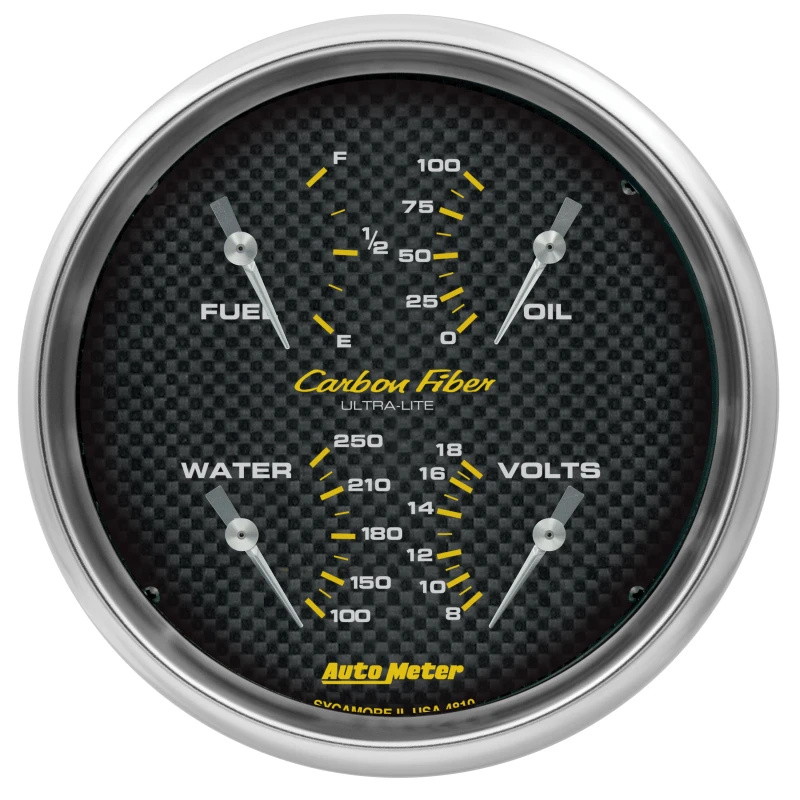 Autometer Carbon Fiber Quad Gauge 5in. 240Ohm (E) - 33Ohm (F) Electric