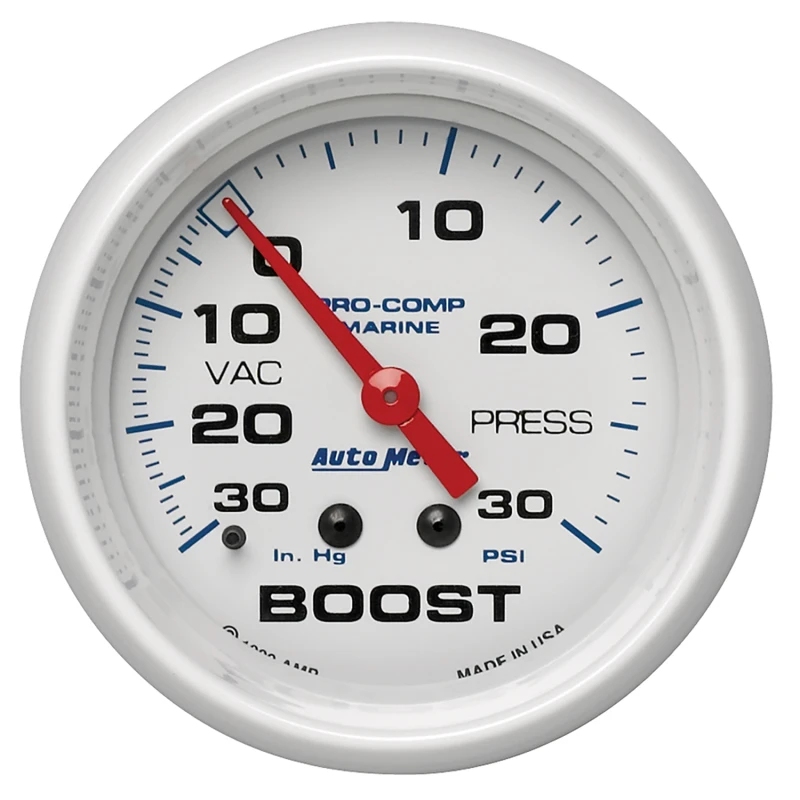 Autometer Marine Weißes 2-5/8 Zoll mechanisches Vakuum/Boost-Manometer 30INHG-30PSI