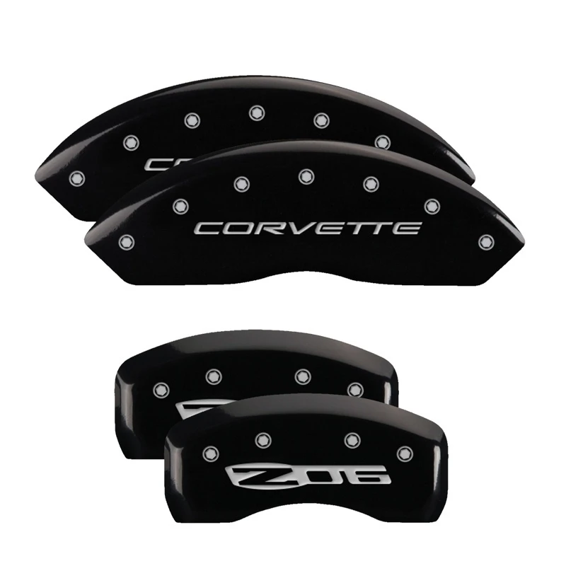 MGP 4 Bremsekolben-Abdeckungen Gravur Vorne C5/Corvette Gravur Hinten C5/Z06 Schwarz finish silber