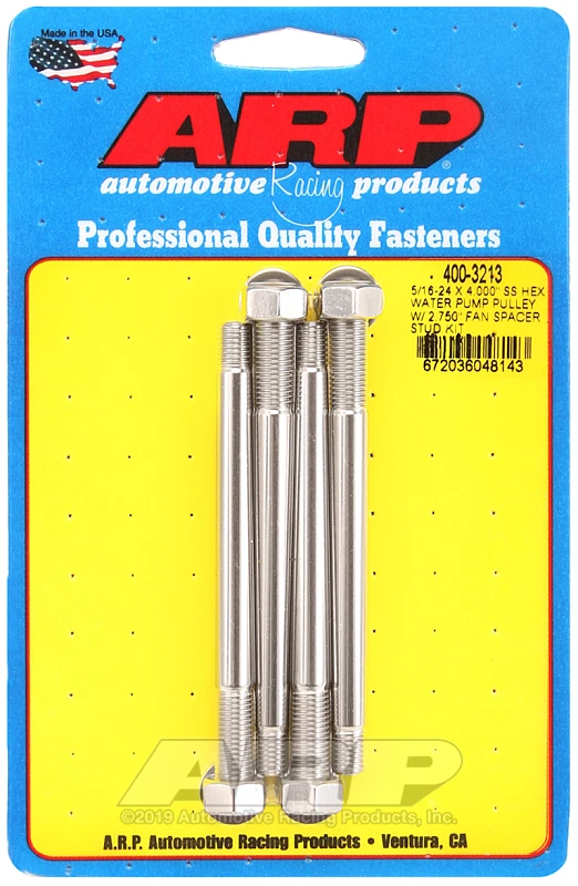 ARP 5/16-24 X 4.000 SS Sechskant-Wasserpumpen-Riemenscheibe mit 2.750in Lüfterabstandshalter-Stud Kit