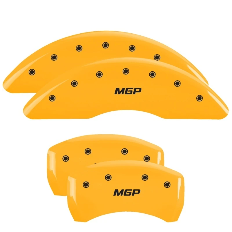 MGP 4 Bremssattel Abdeckungen Graviert Vorne & Hinten MGP Gelb Finish Schwarz Zeichen