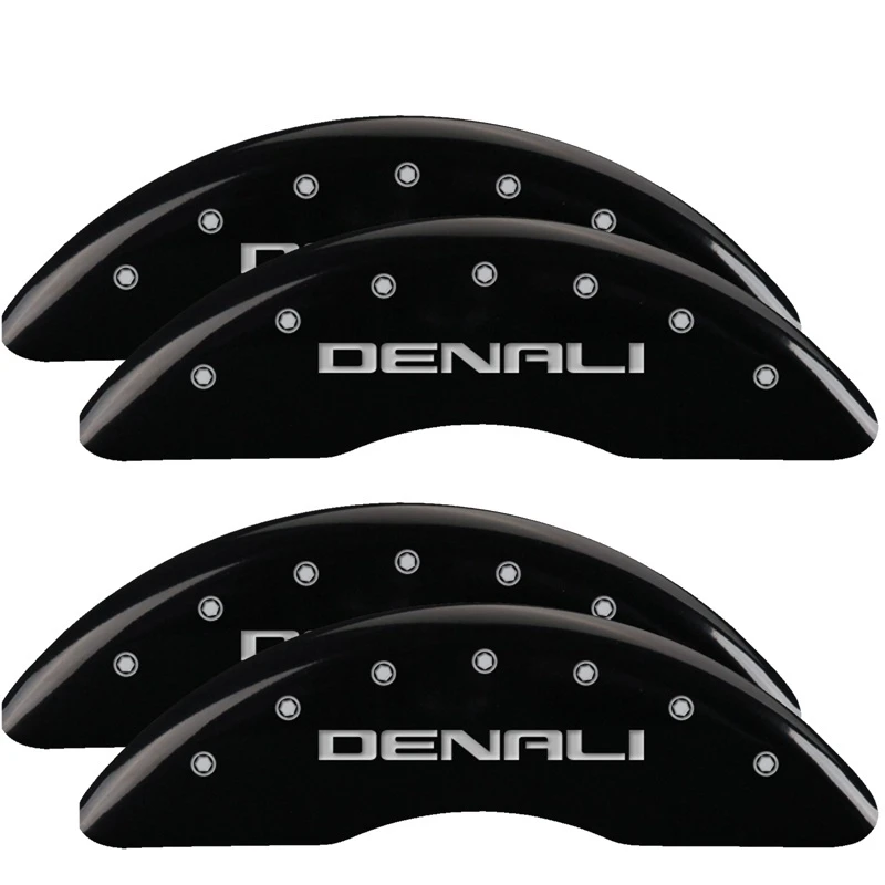 mgp_34003SDNLBK-679739e2aa604 MGP 4 Bremse Caliper Abdeckungen Graviert Vorne & Hinten Denali Schwarz Finish Silber