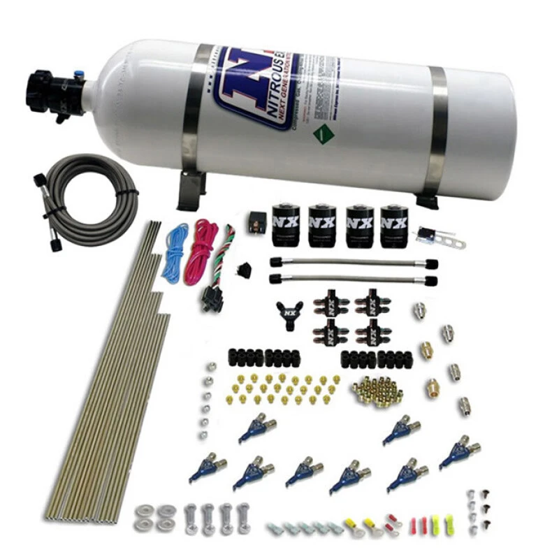 Nitrous Express 8 Cyl Piranha Direct Port 4 Solenoids Nitrous Kit (200-500HP) w/15lb Bottle